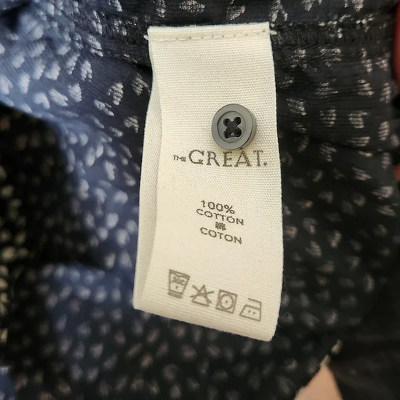 The GREAT. venetian corduroy black long Sleeve Leaf Print boho cottage M - Picture 7 of 13